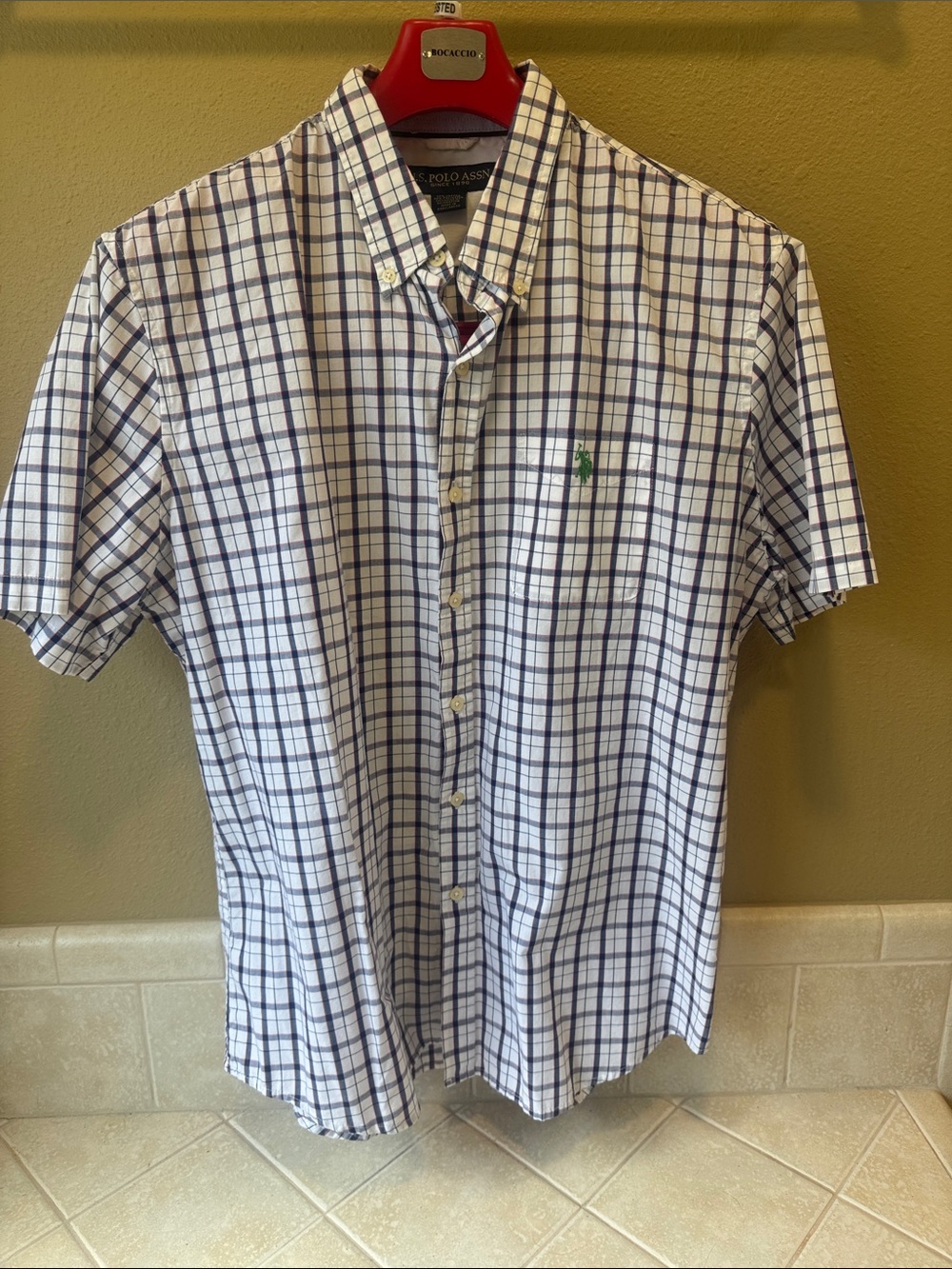 Polo by Ralph Lauren White and Navy Plaid Short-Sleeve Button-Down